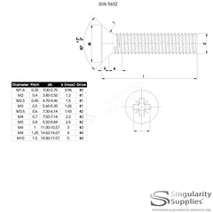 M4 (4mm x 30mm) Pozi Countersunk Machine Screw (Bolt) - Stainless Steel (A2) (Pack of 20)