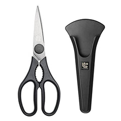 Linoroso Kitchen Scissor Heavy Duty Ultra Sharp Utility Scissors with Magnetic Holder Cooking Cutting Stainless Steel Food Shears for Meat Poultry Fish Chicken Pizza Vegetables Herbs BBQ Nuts - Black