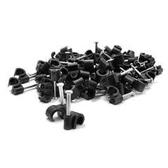 1STec 100 x 3.5mm Small Round Black Cable Clips for Indoor/Outdoor use on Plaster Wood or Masonry Hardened Nails to Tack Telephone Cable Low Voltage Lights USB Leads Speaker & Door Bell Wire