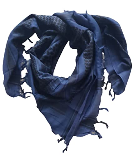 MILSPEC SURPLUS 100% Cotton Shemagh Scarf Arab Keffiyeh Army Military Tactical Sniper Veil Face Wrap SaS Headscarf Unisex Desert Shawl Hijab (Blue/Black)