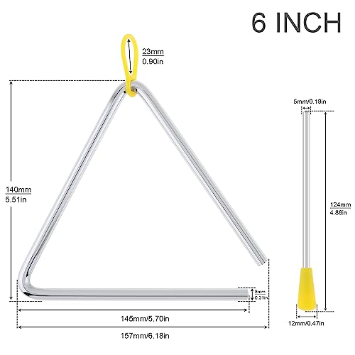 OriGlam 6 inch Triangle Hand Percussion Musical Triangle, Metal Hand Percussion Instrument with Striker, Rhythm Steel Triangles Music Instrument