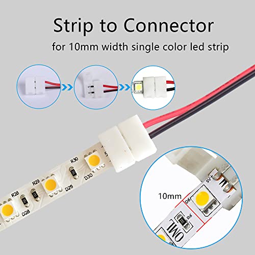 PNGKNYOCN 6.5 foot USB LED light strip connector USB to 2-pin 10 mm wide solderless light strip clip for 3528 5050 LED light strips (2-pack)