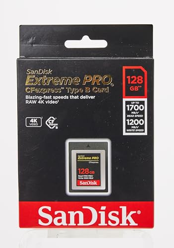 SanDisk 128GB Extreme PRO CFexpress Card Type B - up to 1700MB/s, for RAW 4K video, Black