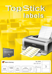 TopStick 8793 Multi-Purpose Labels, 3 Labels Per A4 Sheet, 200 x 95 mm, 300 Labels, Self Adhesive, Large Stickers for Laser and Inkjet Printers, White