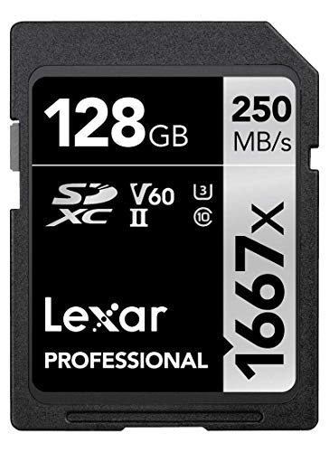 Lexar Professional 1667x SD Card 128GB, SDXC UHS-II Memory Card, Up to 250MB/s Read, 120MB/s Write, Class 10, U3, V60 SD for Professional Photographer, Videographer, Enthusiast (LSD128CB1667)