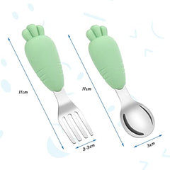 Vicloon Toddler Fork and Spoon, 4 Pcs Stainless Steel Baby Utensils Cutlery Set, Toddler Utensils Spoons Forks Self Feeding Learning Spoons, Children Flatware Weaning and Learning to Use