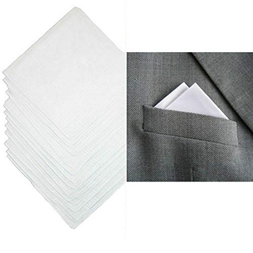 DUDU N GIRLIE Mens White Handkerchiefs Quality Cotton Gents Hankies - 12 Pack of Mans Handkerchieves Satin Border White 100% Soft Cotton Pocket Hanks