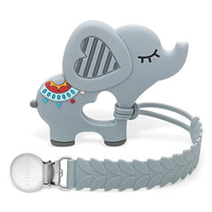 CLDY Teething Toys for Babies 3 Months Baby Teethers with Clip Silicone Baby Teether Toys for Boys and Girls Infant Teething Relief for Teething Elephant Shape, Gray (Barley ChainandElephant)