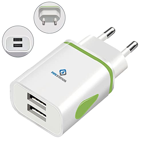 Pipestation® Holiday Charger EU 2 Pin to USB Plug Adapter   Euro Adaptor - 2 USB Ports   European Universal Travel Adapter Plug Uk To Europe Travel Plug Charging For Phones Shaver Toothbrush (2 Pack)