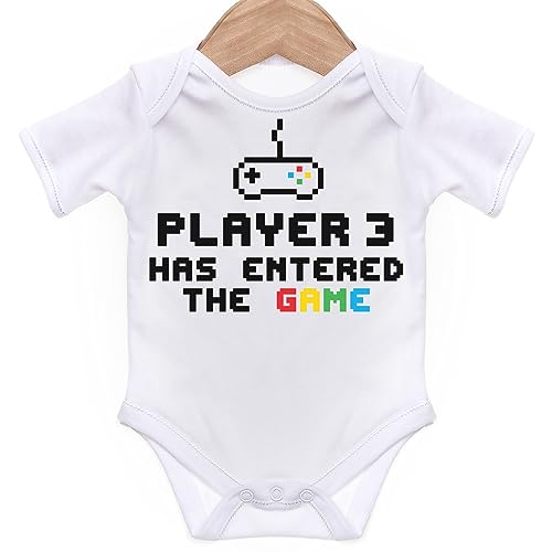 ART HUSTLE Player 3 Has Entered The Game Short Sleeve Bodysuit/Baby Grow For Baby Boy Or Girl (White, 0-3m)