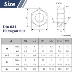 DIN934 Nuts M12, Leryati 10 Piece Standard A2 V2A Stainless Steel Hex Nut M12, Metric Hex Hexagon Full Nuts Steel Hex Nuts Coarse Thread Hexagon Nut, Hex Full Nut Used For Fastening