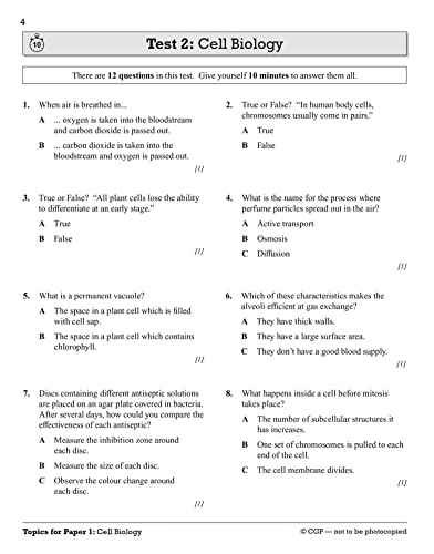 GCSE Biology: AQA 10-Minute Tests (includes answers): for the 2024 and 2025 exams (CGP AQA GCSE Biology)