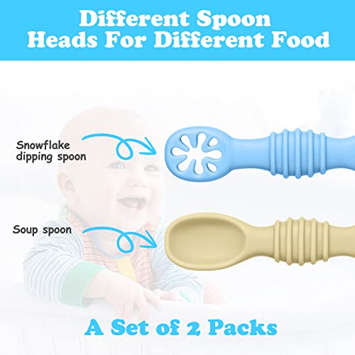 Vicloon Baby Fork and Spoon Set, 4Pcs Silicone Spoon Baby Weaning Spoon Set Self Feeding Utensil Easy Grip Soft Baby Spoon, Toddler Cutlery Kit for Infant Toddler Children First Led Training Weaning