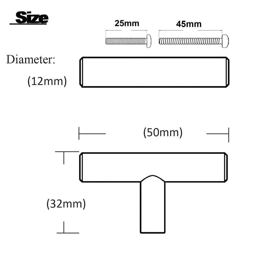 Probrico Pack of 5 Brushed Nickel Stainless Steel Kitchen Cabinet T Bar Handle Furniture Drawer Pulls Cuoboard Knobs PS201HSS(32mm Projection/50mm Long) UK Domestic Delivery