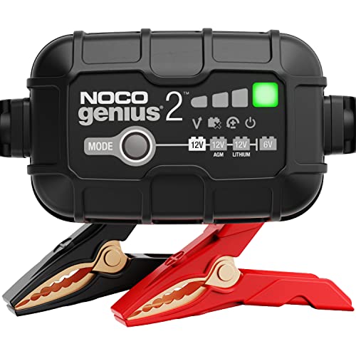 NOCO GENIUS2UK, 2A Car Battery Charger, 6V and 12V Portable Smart Charger, Battery Maintainer, Trickle Charger and Desulfator for AGM, Leisure, Lithium, Motorbike, Motorcycle and Caravan Batteries