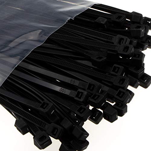 enTie Black Cable Ties 4.8mm x 200mm Nylon 66 UL Approved [100 Pack] [200mm x 4.8mm]