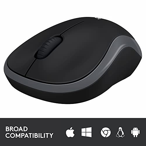 Logitech M185 Wireless Mouse, 2.4GHz with USB Mini Receiver, 12-Month Battery Life, 1000 DPI Optical Tracking, Ambidextrous, Compatible with PC, Mac, Laptop - Grey