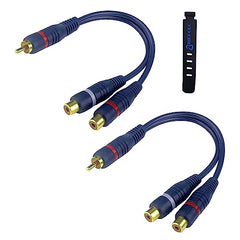 BRIEFCEC RCA Y Cable, 15cm RCA Splitter Cable AV Cable 1 Male to 2 Female RCA Extension Cable RCA to JACK for Subwoofer, Speaker, AMP, Turntable, Receiver, Home Theater(Y Cable, 2Pcs, Blue)