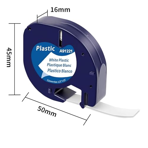 6x MarkField Compatible Label Tape for Dymo LetraTag Plastic Labels 12 mm x 4 m, Black Print on White Label, Self-Adhesive Multipurpose Labels for LetraTag LT-100H LT-100T LT-110T QX50 XR XM 200B Plus