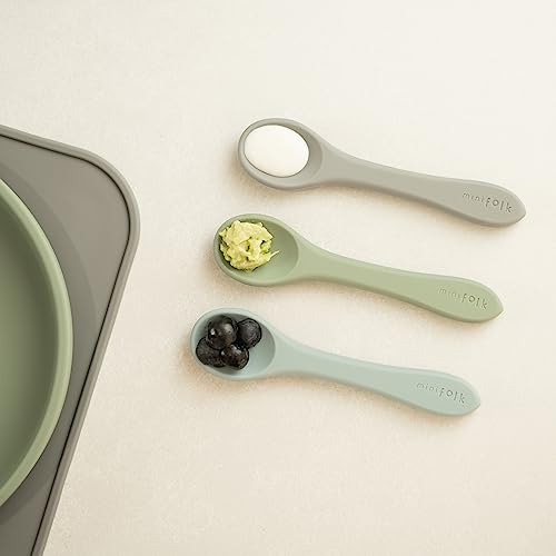 Minifolk Set of 5 Silicone Baby/Toddler Feeding Spoons   Baby Essentials   Weaning Spoons   Dishwasher Safe (Set of 3)