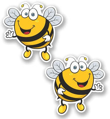 2no. 100mm Happy Bee Stickers - Easy to Apply to Vehicles, Laptops, Furniture etc. - Self Adhesive Stickers