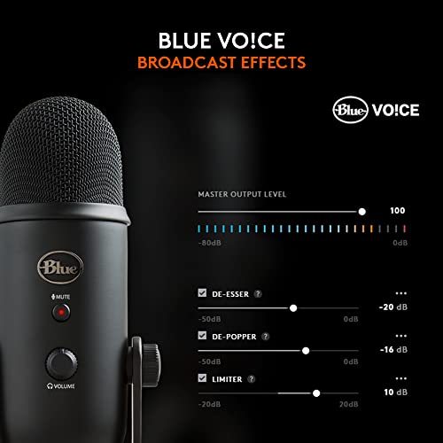 Logitech Blue Yeti USB Microphone for PC, Mac, Gaming, Recording, Streaming, Podcasting, Studio and Computer Condenser Mic with Blue VO!CE effects, 4 Pickup Patterns, Plug and Play – Black