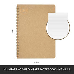 Nu Notebooks - Kraft Range - Manilla Wire Bound A5 Notebook - Stationery Notebooks - Professional Notepad - 160 Pages