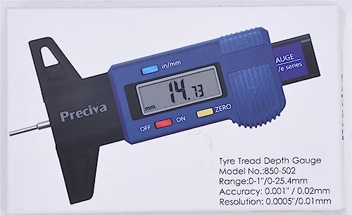 Tyre Tread Depth Gauge, Preciva 0-25.4mm/Inch Digital Tyre Tread Depth Checker, Tire Tread Depth Gauge UK, Portable Tyre Depth Measuring Tool with LCD Screen for Cars, Trucks, Motos