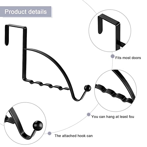 2 Pieces Over Door Hooks Over Door Hanger Sturdy Valet Hooks Door Mounted Hooks Multi Hanging Storage Hanger Over Door Rack for Clothes Coats Towels Hats Scarves Purses Keys and More (Black)