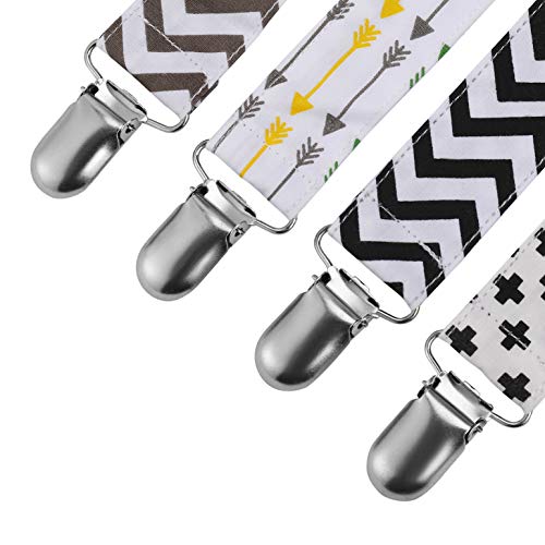 Pacifier Clips Cotton Teether Soother Chain Stylish Printing Dummy Clips for Baby Infant Toddler 4 Pack