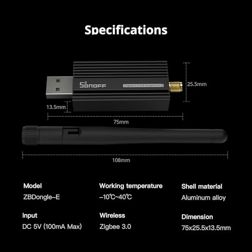 SONOFF Universal Zigbee 3.0 USB Dongle Plus ZBDongle E Gateway with Antenna for Home Assistant, Open HAB etc, Support Data Flow Control