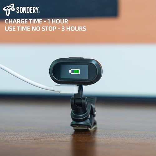 Sondery Clip On Tuner Rechargeable TFT Screen for Guitar Bass Ukulele and Wind Instruments, Headstock Chromatic Tuner Calibration 410-460Hz, Easy to Read in Strong Lights, Dual Rotatable Clip Design