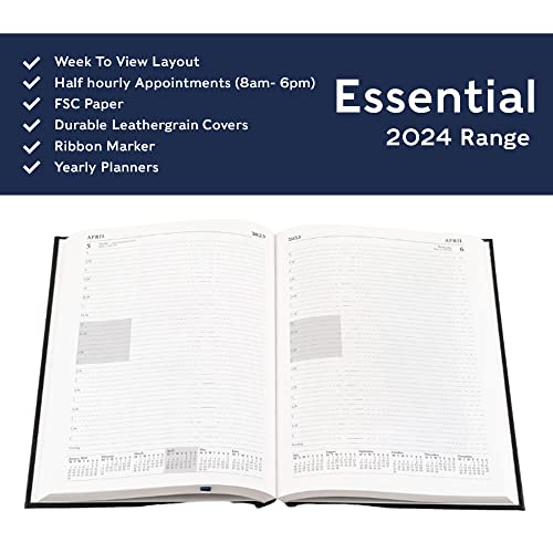 Collins Debden Collins Essential A4 Diary 2024 Daily Planner With Appointments - Eco Friendly, Recycled Paper, Fully Recyclable - Page A Day Diary - Business, Academic and Personal (Black)