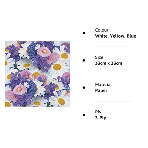 DAISY 3-Ply Spring Flowers Tissue Paper Napkins Serviettes for Decoupage Lunch 33cm x - Pack of 20 (Fresh Background)