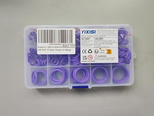 YIXISI 225 PCS 15 Sizes Purple O-Rings Assortment Kit, Silicone Metric O-Rings, for Tap Plumbing Washer Seal & Auto Quick Repair