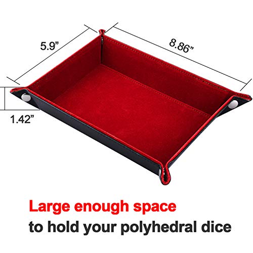 SIQUK Double Sided Dice Tray, Folding Rectangle PU Leather and Burgundy Velvet Dice Holder for Dungeons and Dragons RPG Dice Gaming D&D and Other Table Games