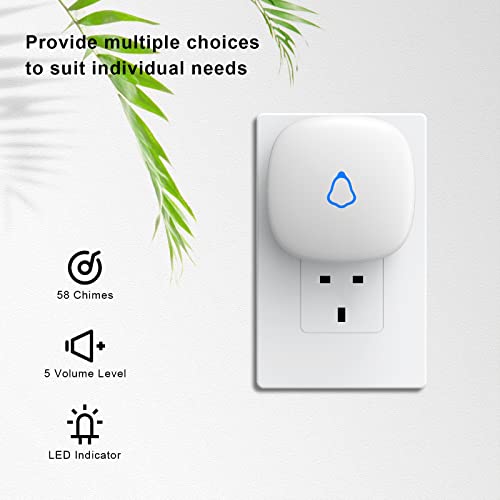 SECRUI Wireless Doorbell, 3 Plug in Receiver 2 Bell Push Waterproof Battery Operated Cordless Doorbell Operating at 1,000 Feet Long Range Chimes Volume Adjustable Easy Install for Home, School, Office