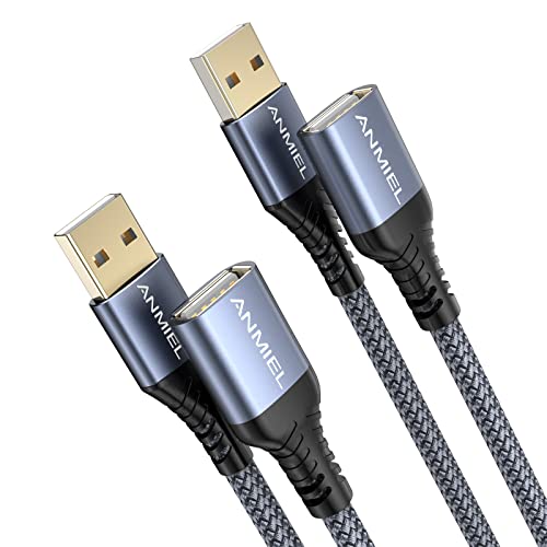 ANMIEL USB Extension Cable 2Mand2M Type A Male to A Female Nylon Braided USB 2.0 Extension Cord Data Transfer Extender Cable with Gold-Plated Connector for Keyboard,Mouse,Printer,cell phone -Grey