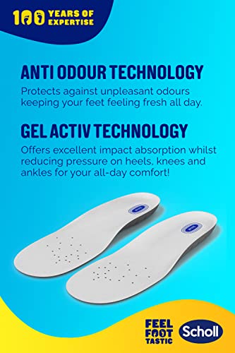 Scholl GelActiv Work Insoles for men. GelActiv shock absorption insoles for working all day, or standing all day, Insoles for work boots or work shoes. UK Shoe Size 7-12, 1 Pair