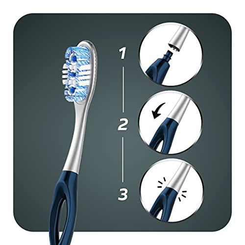 Colgate Link Manual Toothbrush Whitening Starter Kit Including 1 Premium Aluminium Handle & 2 Whitening Replacement Brush Heads Medium, Navy, Stain Removing Technology, 80% Less Plastic