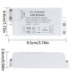 COOLWEST 24W LED Power Supply Driver Transformer 12V DC 2A - Constant Voltage for LED Strip Light G4 MR16 MR11 GU10 Bulbs