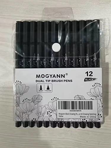 Mogyann Felt Tip Pens, 12 Pack Black Markers Colouring Pens for Art Drawing Sketching