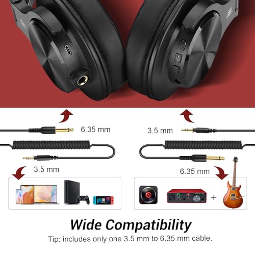 OneOdio Bluetooth Headphones Wireless Headphones Over Ear 72 Hrs Playtime Closed Hi-Fi Stereo Bass Headphones with Share Port Foldable DJ Headphones for E-drum Piano Guitar AMP Recording PC/Phone