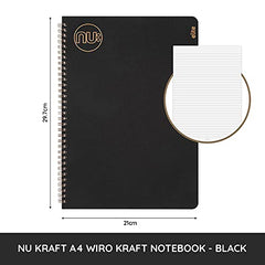 Nu Notebooks - Kraft Range - Black Wire Bound A4 Notebook - Stationery Notebooks - Professional Notepad - 160 Pages