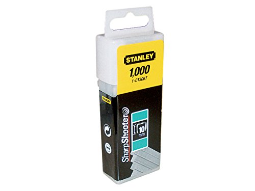 Stanley 1-CT306T 10mm Flat Narrow Crown Staples (1000 Pieces), Silver