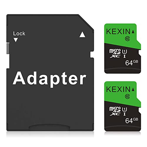 KEXIN 2 Pack Micro SD Card 64GB Memory Card Micro SD Extreme MicroSDXC SD Card Class 10 U1 Micro SD 64 GB Microsd Cards TF Card for Smartphone, Fire Tablet, Monitor, Dash Cam, Switch (Black Green)