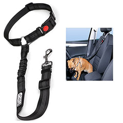 Headrest Dog Car Seat Belt Adjustable with Elastic Bungee Buffer Durable Headrest Pet Seat Belt Dog Car Safety Harness Restraint (Black)