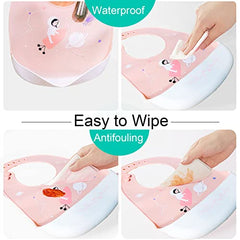 FILOWA Baby Bibs Silicone,3 PCS Baby Weaning Bibs Waterproof Feeding Bibs Soft Baby Bibs Food Wide Catcher Pocket Easily Wipe Clean Adjustable Machine Washable Bibs for Toddler infant Kids Girls,Pink