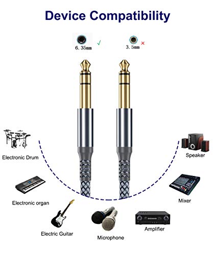 Elebase 1/4 Inch TRS Instrument Cable 3M 2-Pack,Straight 6.35mm Male Jack Stereo Audio Interconnect Cord,6.35 mm Balanced Line for Electric Guitar,Bass,Keyboard,Mixer,Amplifier,Amp,Speaker,Equalizer