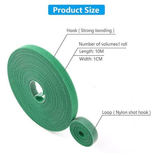 URAQT Green Garden Plants Tie,Tape Plant Ties Self Adhesive Tape Hook Loop Garden Strips Adjustable Tree Ties Plant Stake Cane Supports Wrap Tape for Gardening Sticky Strips (10m)